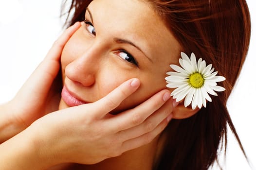 Beautiful spa woman against a white background.