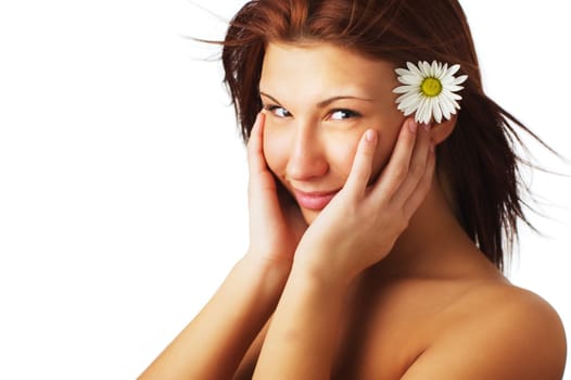 Beautiful spa woman against a white background.