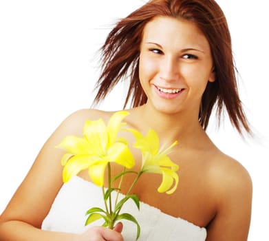 Beautiful spa woman against a white background.