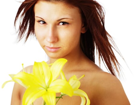 Beautiful spa woman against a white background.