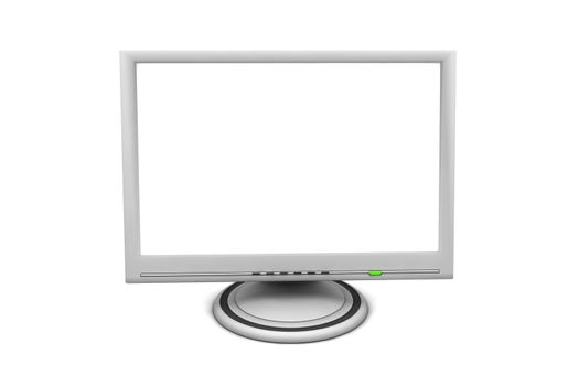 flat screen lcd computer monitor with white screen and a green status led