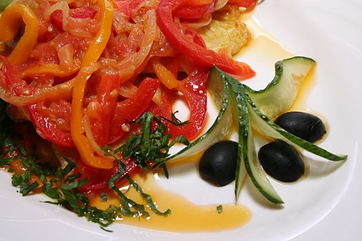 Fresh vegetarian food on a white plate