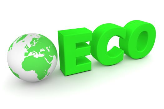 green word Eco with 3D globe replacing letter O