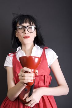  Portrait of a young brunette posing with lamp