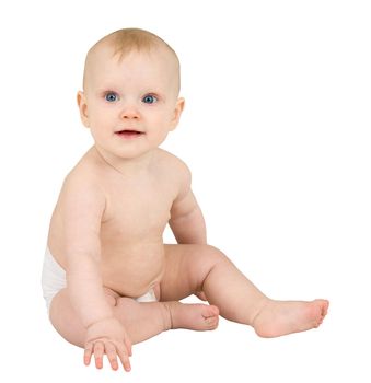 The baby sitting on a white background