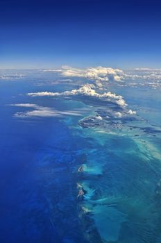 Stunning aerial view over caribbean islands and lagoons