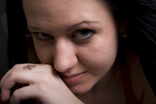 Portrait of a young beautiful brunette  close-up