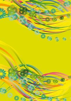 decorative flower and wavy lines background on green

