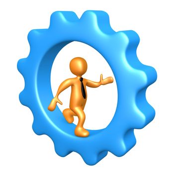 Computer Generated Image - Businessman Running Inside A Cogwheel.