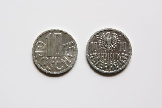 Old Austrian 10 Groschen coins (before Euro)