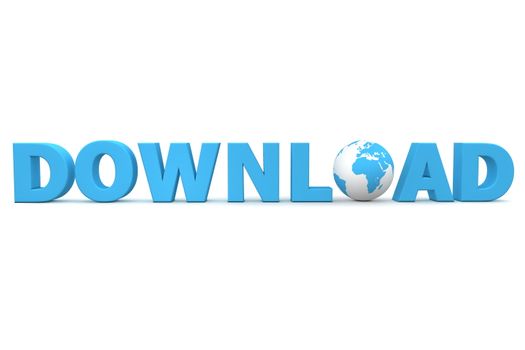 blue word Download with 3D globe replacing letter O