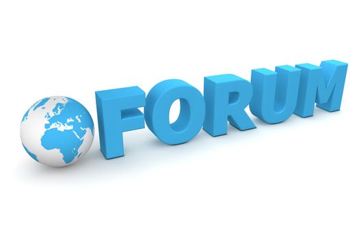 3D globe with word Forum in blue