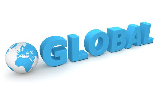 3D globe with word Gloabl in blue