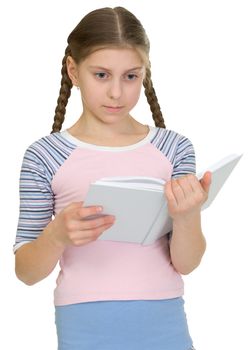 Teenager girl read book on the white background