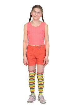 Sportswoman teens girl in t-shirt on the white