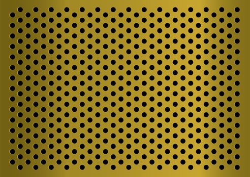 Gold metal abstract background with grated holes and light reflection