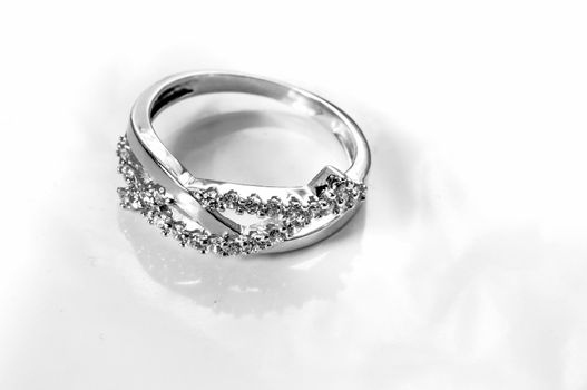 White Gold engagement Ring with several diamonds