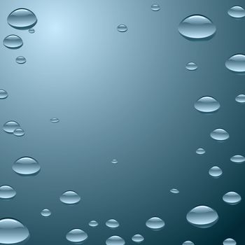 blue water surface with droplets and light reflection