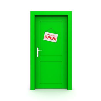 single green door closed - door frame only, no walls