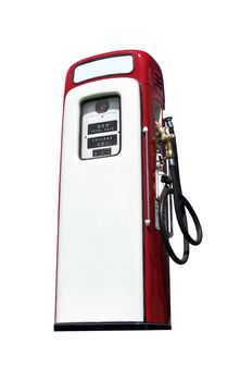 A vintage antique Gasoline fuel pump isolated on a white background.