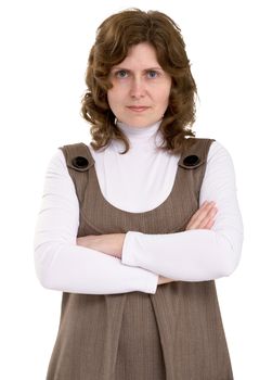 Serious woman with cross her hands on chest