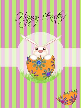 Happy Easter Chick Hatching from Floral Egg Illustration