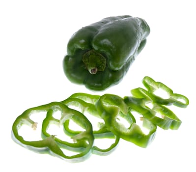 Green pepper on white background close up isolated on white background.