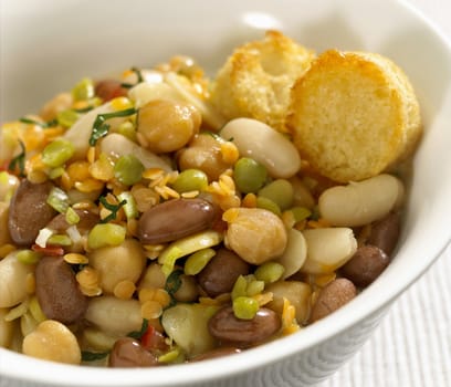 Peas, beans, lentils and chick peas soup