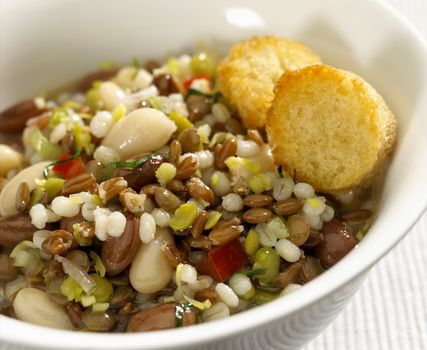 Peas, lentils, beans and barley soup