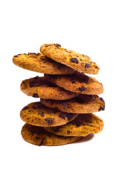 Stack of Appetizing  chocolate cookies  on white background
