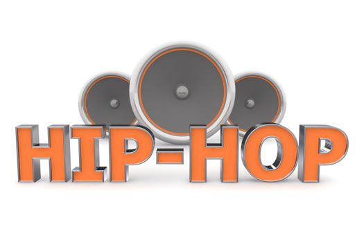 word Hip-Hop with three speakers in background - orange style