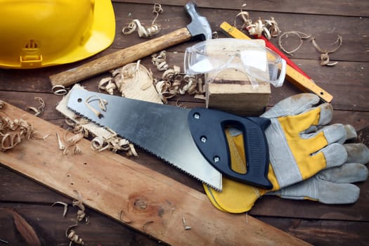 carpenter's tools on a workbench 