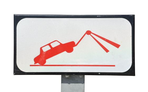 traffic towing sign isolated on white background