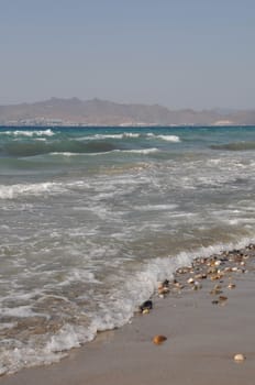 beautiful beach in Kos, Greece (Turkey on the background)