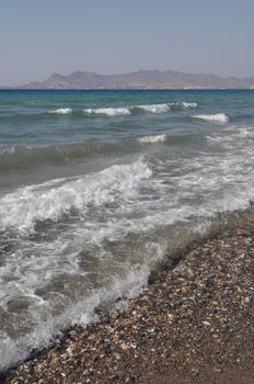 beautiful beach in Kos, Greece (Turkey on the background)