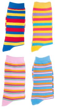 bright and colorful pairs of socks isolated on white background