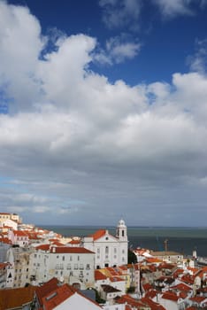 beautiful cityscape view of Santo Estevao church in Lisbon, Portugal