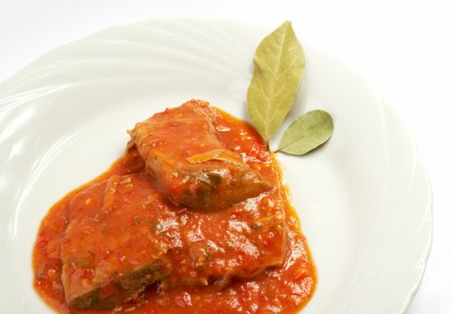 Bulgarian traditional food with meat and tomatoes