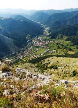 View to Trigrad village from the top of the mountain