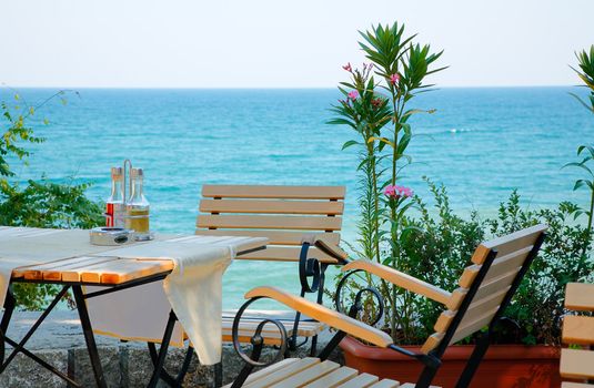Restaurant table near the sea shore of the Black Sea, Bulgaria