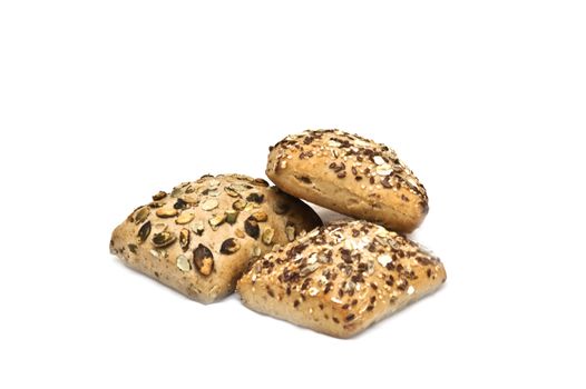 Healthy bread with seeds isolated on white