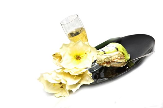 Champagne and cake slice