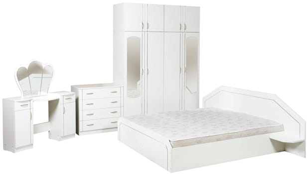 Bedroom suite in white color, isolated