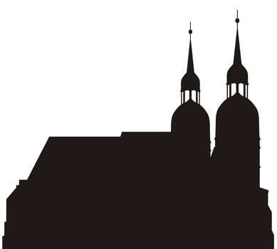 Editable vector silhouettes of Trnava catholic temple buildings in Slovakai