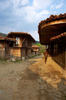 Street in Jeravna village at sunset time