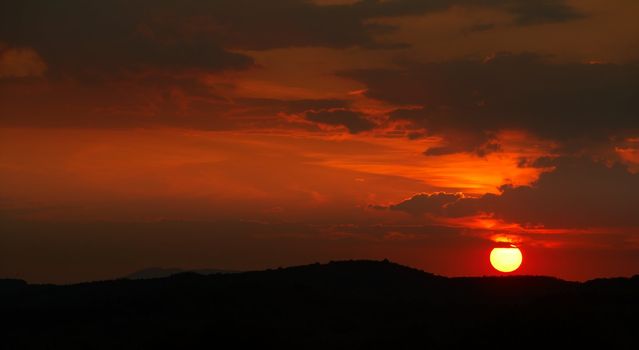 Red cloudy sunset landscape