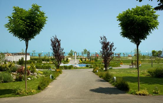 The park near the central beach in Obzor town, Bulagria