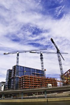 Building cranes in action in Stockholm