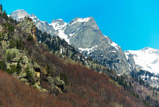 Scene with mountain top in the high mountains of Rila, Bulgaria