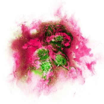 Abstract background, watercolor, hand painted on a paper. Pink, red, green, white